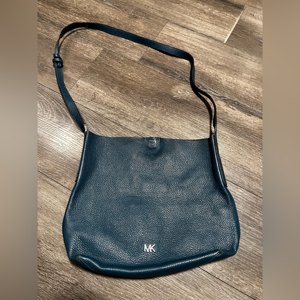 Michael Kors Dark Blue Teal Pebbled Leather Shoulder Bag